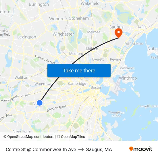 Centre St @ Commonwealth Ave to Saugus, MA map