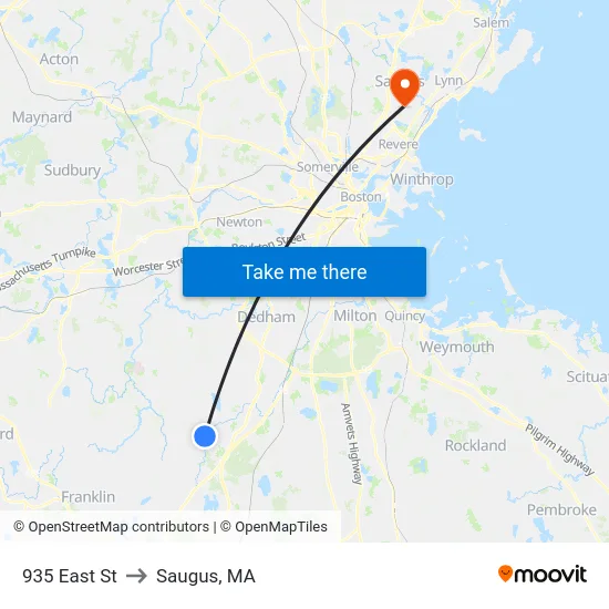 935 East St to Saugus, MA map