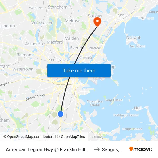 American Legion Hwy @ Franklin Hill Ave to Saugus, MA map