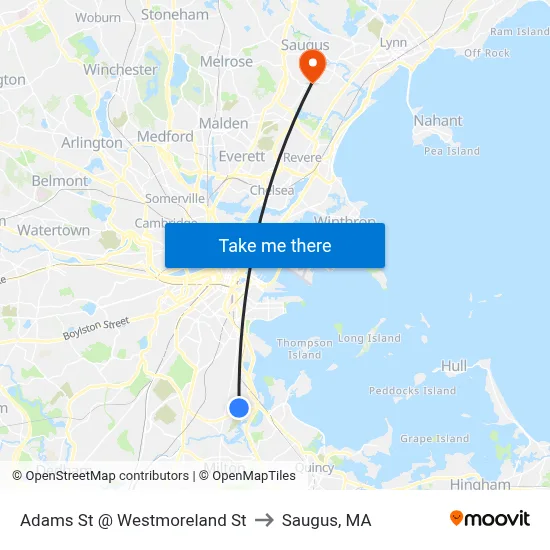 Adams St @ Westmoreland St to Saugus, MA map