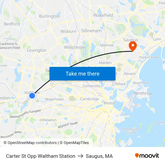 Carter St Opp Waltham Station to Saugus, MA map