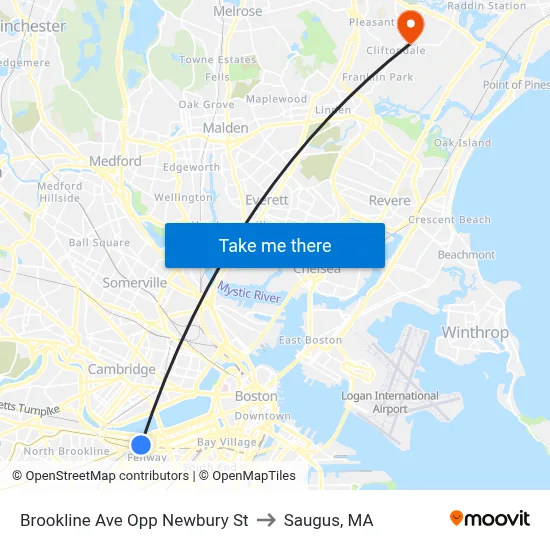 Brookline Ave Opp Newbury St to Saugus, MA map