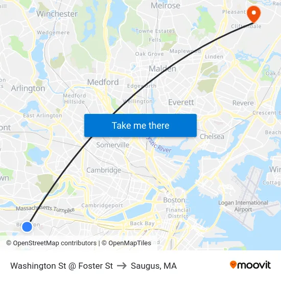 Washington St @ Foster St to Saugus, MA map