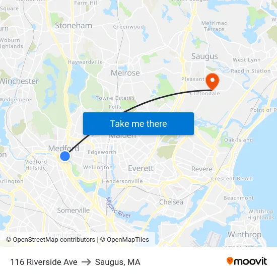 116 Riverside Ave to Saugus, MA map