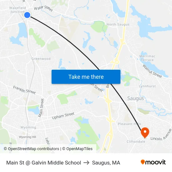 Main St @ Galvin Middle School to Saugus, MA map