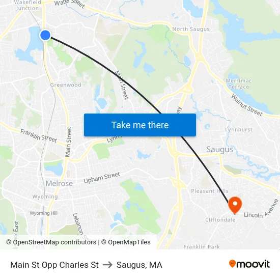 Main St Opp Charles St to Saugus, MA map