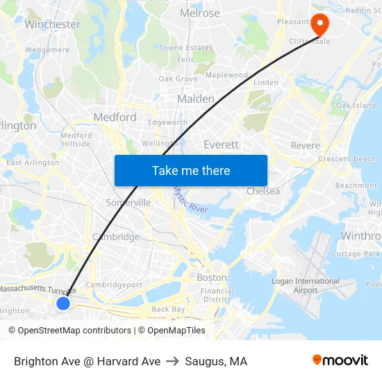 Brighton Ave @ Harvard Ave to Saugus, MA map