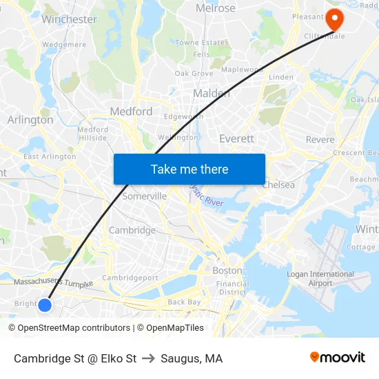 Cambridge St @ Elko St to Saugus, MA map