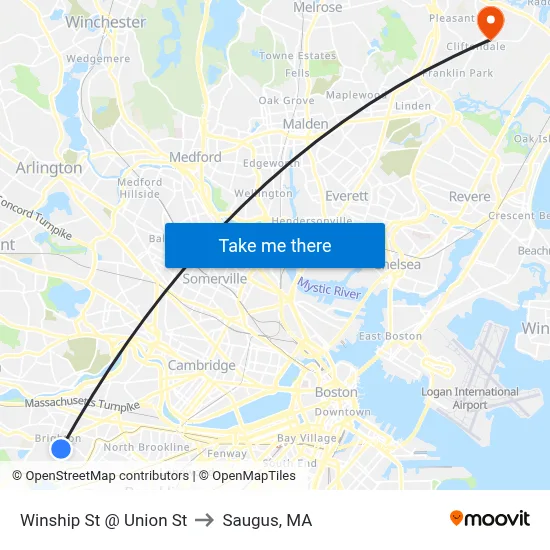 Winship St @ Union St to Saugus, MA map