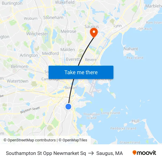 Southampton St Opp Newmarket Sq to Saugus, MA map