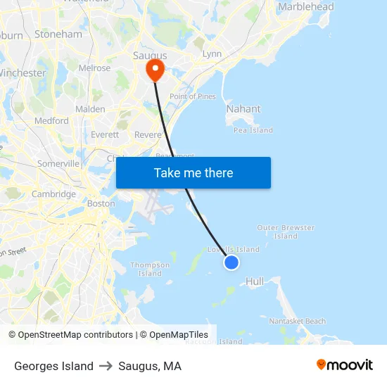 Georges Island to Saugus, MA map