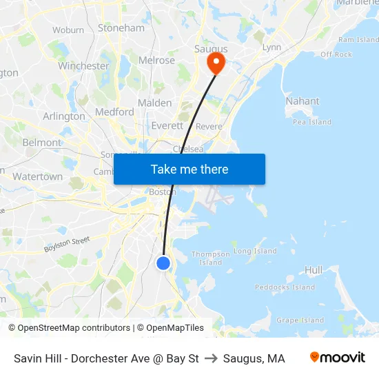Savin Hill - Dorchester Ave @ Bay St to Saugus, MA map