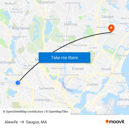 Alewife to Saugus, MA map