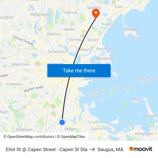 Eliot St @ Capen Street - Capen St Sta to Saugus, MA map