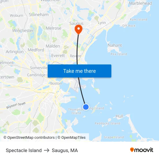Spectacle Island to Saugus, MA map