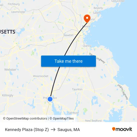 Kennedy Plaza (Stop Z) to Saugus, MA map