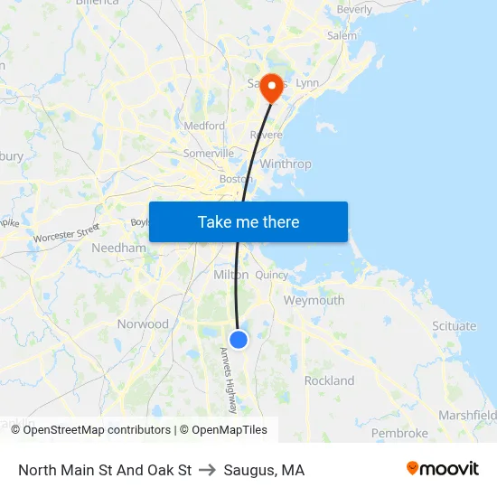 North Main St And Oak St to Saugus, MA map