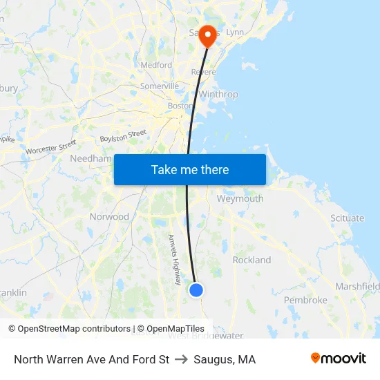 North Warren Ave And Ford St to Saugus, MA map