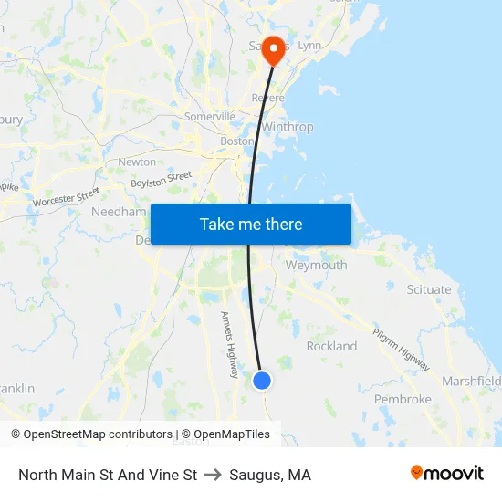 North Main St And Vine St to Saugus, MA map
