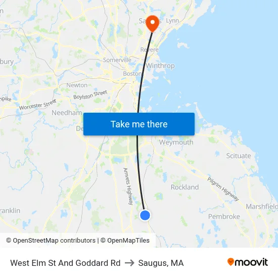 West Elm St And Goddard Rd to Saugus, MA map