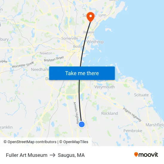 Fuller Art Museum to Saugus, MA map