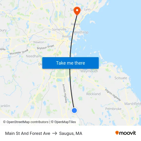 Main St And Forest Ave to Saugus, MA map