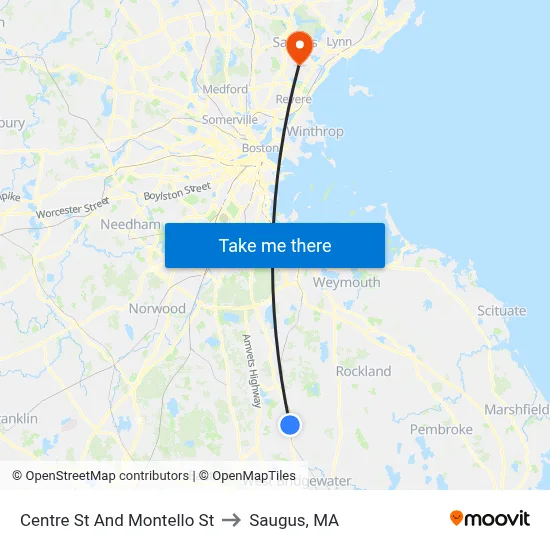 Centre St And Montello St to Saugus, MA map