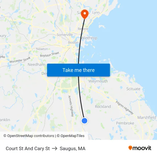 Court St And Cary St to Saugus, MA map