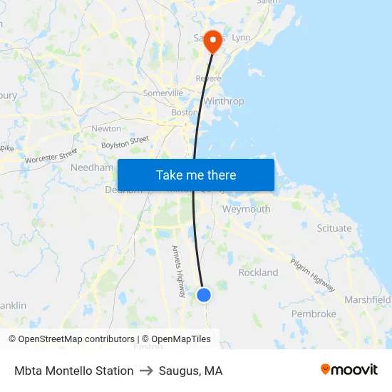 Mbta Montello Station to Saugus, MA map