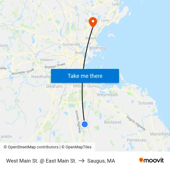 West Main St. @ East Main St. to Saugus, MA map
