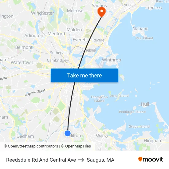 Reedsdale Rd And Central Ave to Saugus, MA map