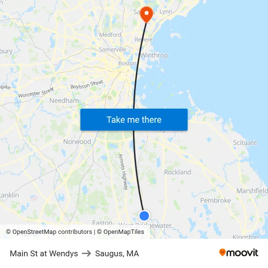 Main St at Wendys to Saugus, MA map