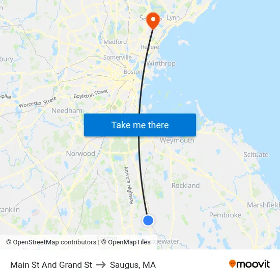 Main St And Grand St to Saugus, MA map