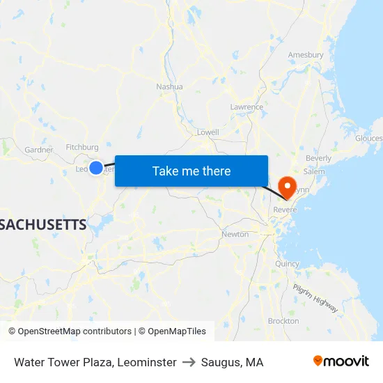 Water Tower Plaza, Leominster to Saugus, MA map
