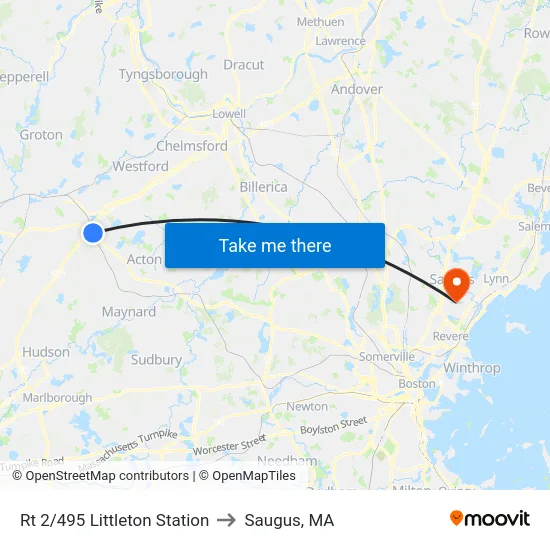 Rt 2/495 Littleton Station to Saugus, MA map