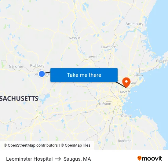 Leominster Hospital to Saugus, MA map
