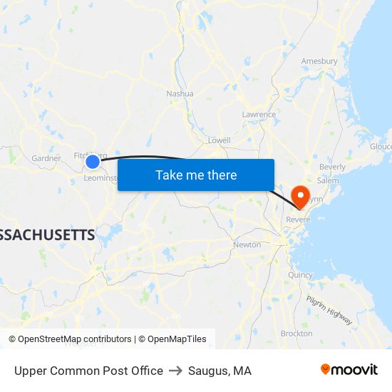 Upper Common Post Office to Saugus, MA map