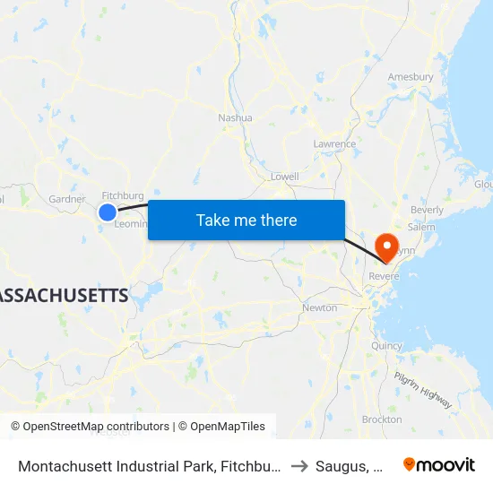 Montachusett Industrial Park, Fitchburg to Saugus, MA map