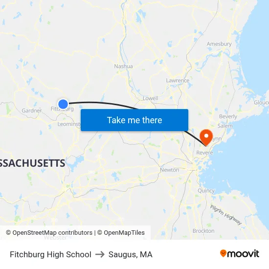 Fitchburg High School to Saugus, MA map