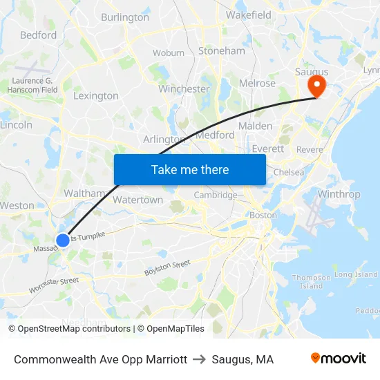 Commonwealth Ave Opp Marriott to Saugus, MA map