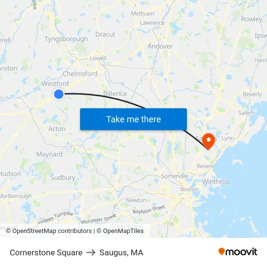 Cornerstone Square to Saugus, MA map