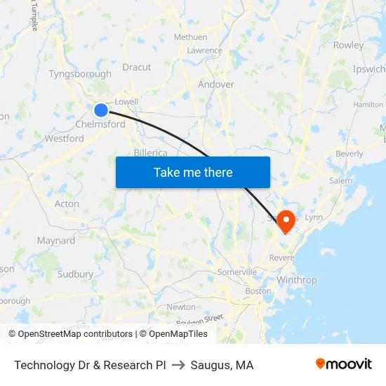 Technology Dr & Research Pl to Saugus, MA map