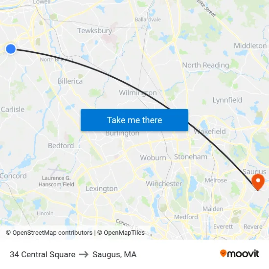 34 Central Square to Saugus, MA map