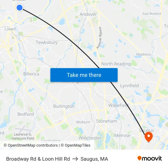 Broadway Rd & Loon Hill Rd to Saugus, MA map