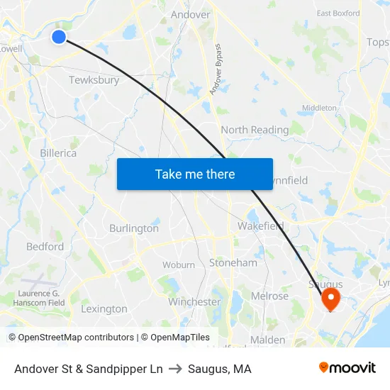 Andover St & Sandpipper Ln to Saugus, MA map