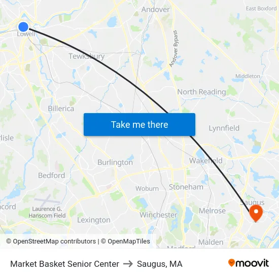 Market Basket Senior Center to Saugus, MA map