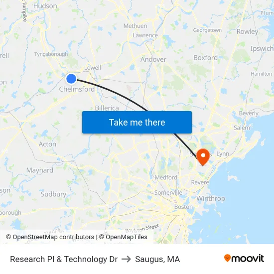 Research Pl & Technology Dr to Saugus, MA map
