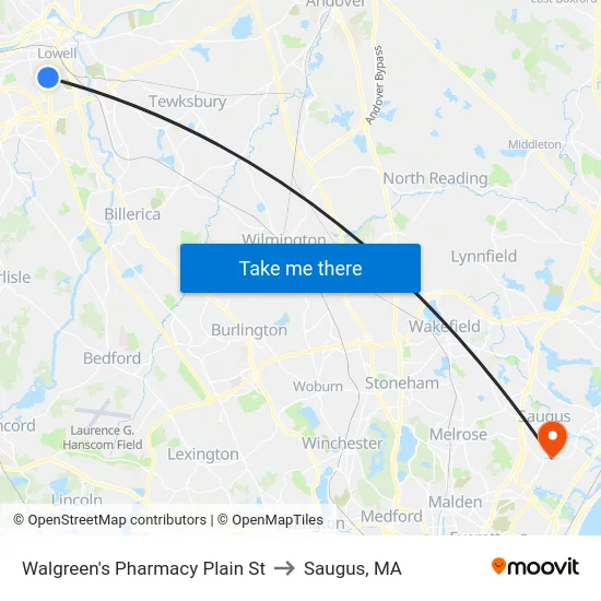 Walgreen's Pharmacy Plain St to Saugus, MA map