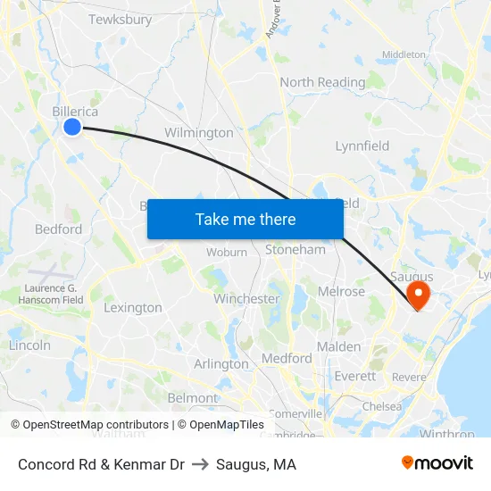 Concord Rd & Kenmar Dr to Saugus, MA map