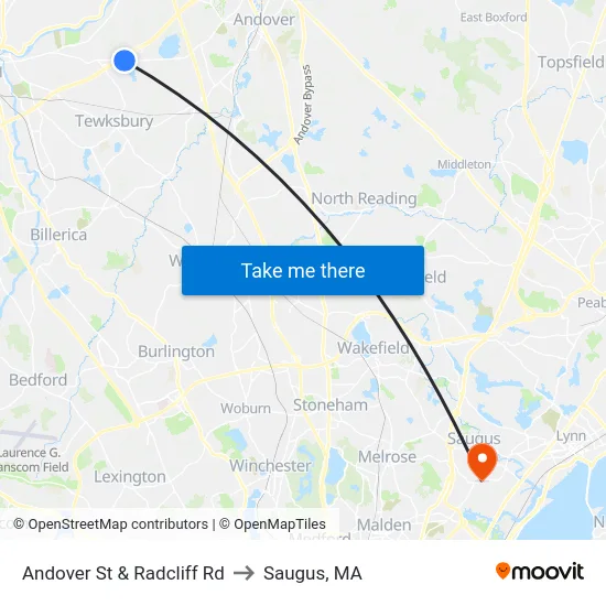 Andover St & Radcliff Rd to Saugus, MA map